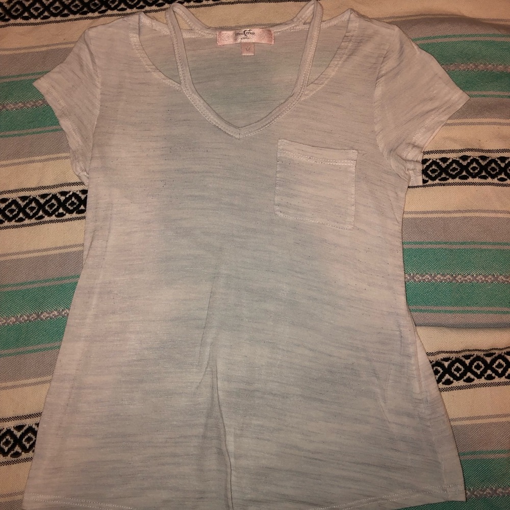 Shoulder Cut Out White Pocket Tee